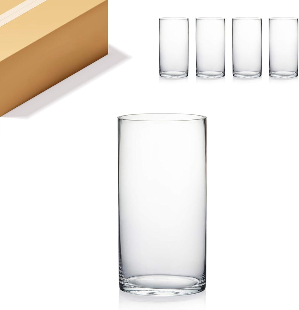 WGV Quality Thick Cylinder Vase, Width 6", Height 8", Clear Glass Container Terrarium Candle Holder for Wedding Centerpiece, Event, Home Decor, 1 Piece - Grand Goldman