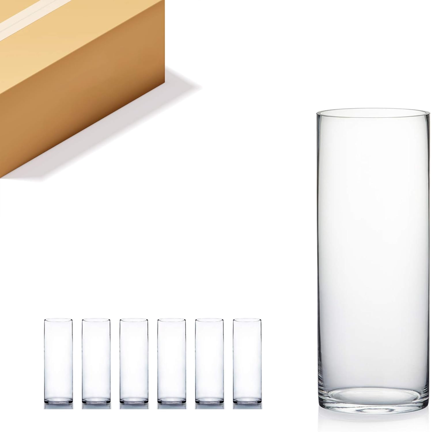 WGV Quality Thick Cylinder Vase, Width 6", Height 8", Clear Glass Container Terrarium Candle Holder for Wedding Centerpiece, Event, Home Decor, 1 Piece - Grand Goldman