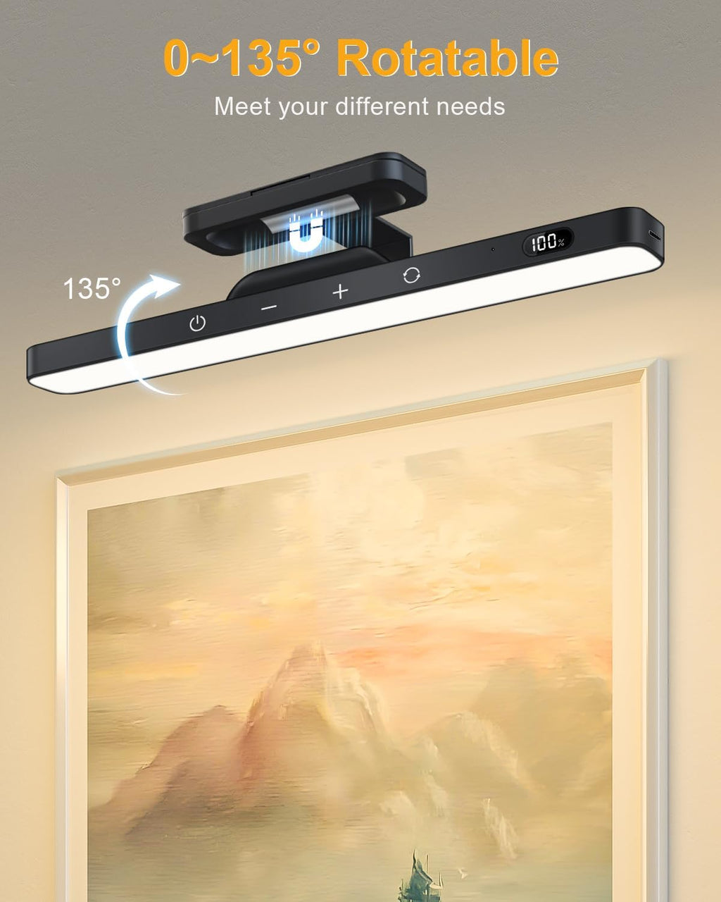 WILLED 3W Picture Lights for Wall, Rechargeable Battery Operated Picture Light, Wireless Wall Light with Remote, Dimmable & Timer Art Lighting for Paintings Wireless, Magnetic Gallery Light, Black - Grand Goldman