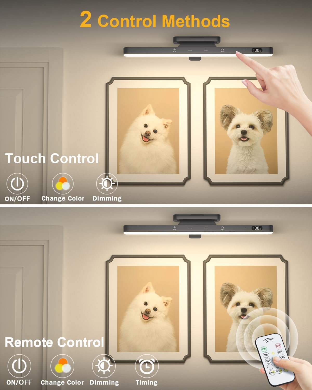 WILLED 3W Picture Lights for Wall, Rechargeable Battery Operated Picture Light, Wireless Wall Light with Remote, Dimmable & Timer Art Lighting for Paintings Wireless, Magnetic Gallery Light, Black - Grand Goldman