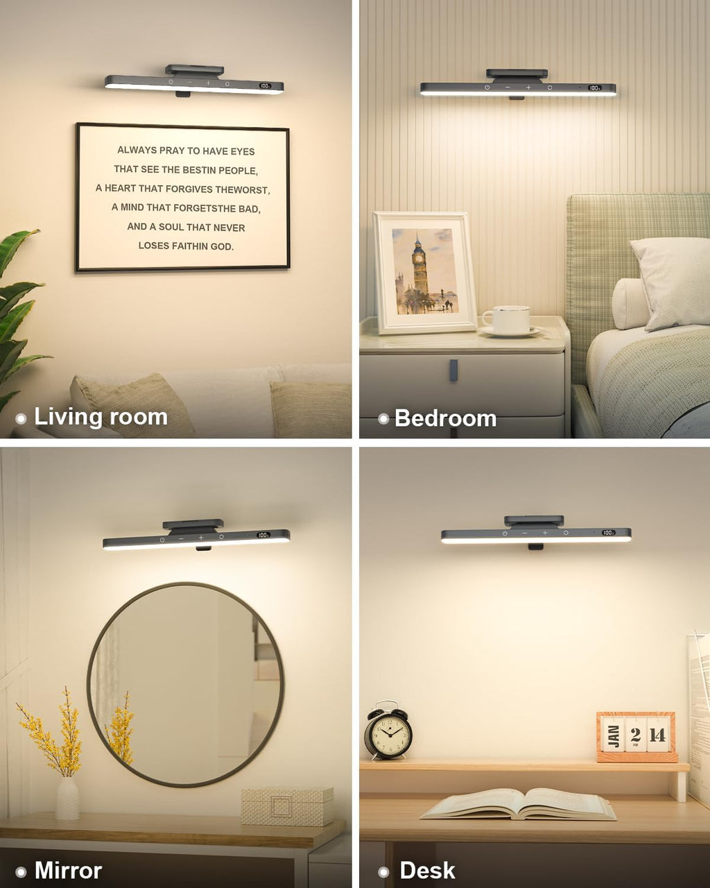 WILLED 3W Picture Lights for Wall, Rechargeable Battery Operated Picture Light, Wireless Wall Light with Remote, Dimmable & Timer Art Lighting for Paintings Wireless, Magnetic Gallery Light, Black - Grand Goldman