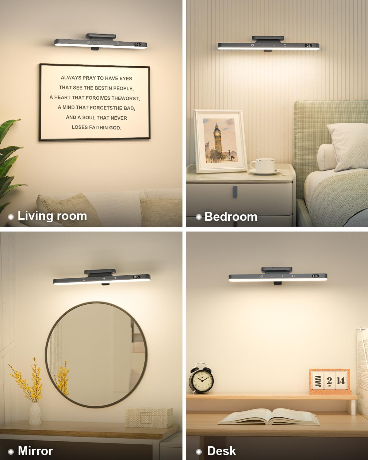 WILLED 3W Picture Lights for Wall, Rechargeable Battery Operated Picture Light, Wireless Wall Light with Remote, Dimmable & Timer Art Lighting for Paintings Wireless, Magnetic Gallery Light, Black - Grand Goldman