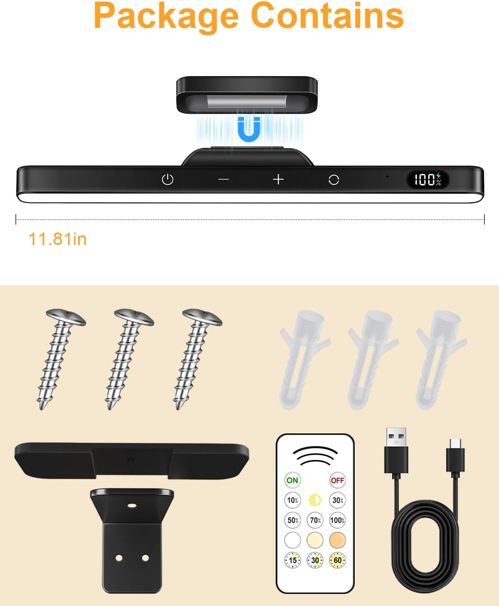 WILLED 3W Picture Lights for Wall, Rechargeable Battery Operated Picture Light, Wireless Wall Light with Remote, Dimmable & Timer Art Lighting for Paintings Wireless, Magnetic Gallery Light, Black - Grand Goldman