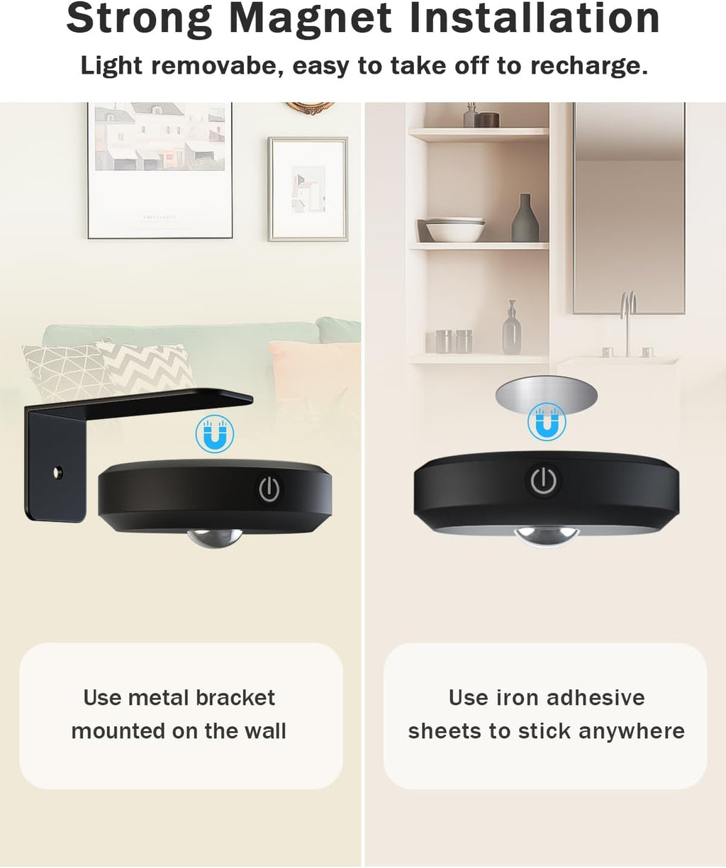 WILLED Picture Lights for Wall, 1200mAh Rechargeable Battery Operated Picture Frame lights, Puck Lights with Remote, Dimmable & Timer Art Lighting for Paintings Wireless, Magnetic Gallery Light/3 Pack - Grand Goldman