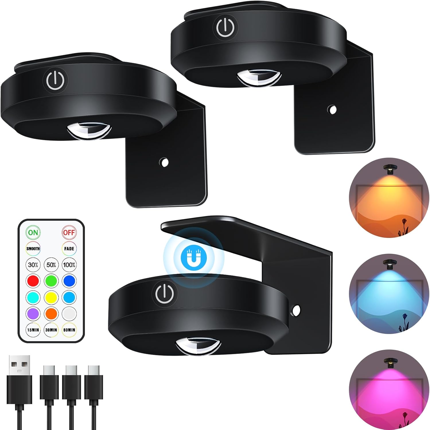 WILLED Picture Lights for Wall, 1200mAh Rechargeable Battery Operated Picture Frame lights, Puck Lights with Remote, Dimmable & Timer Art Lighting for Paintings Wireless, Magnetic Gallery Light/3 Pack - Grand Goldman