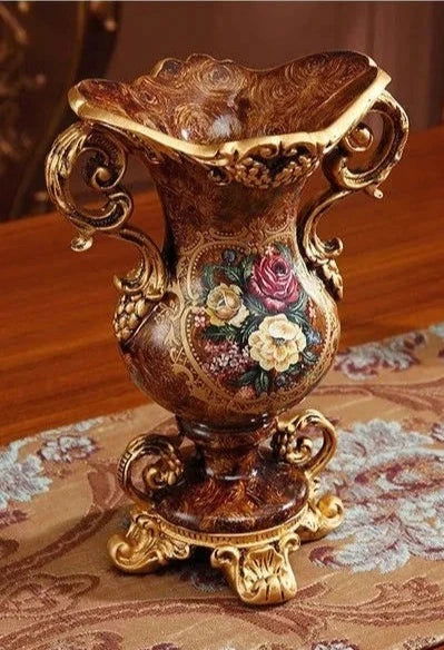 WINDSOR European Royal Resin Vase 30cm, Hand-Painted Victorian Style Floral Amphora Design Urn for Vintage Vessel Home Living Room Kitchen High End Office Decor - Grand Goldman