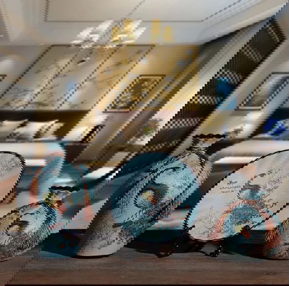 WISTERIA Vintage Ceramic Vase Set with Hand-Painted Dried Flowers Victorian 3Pcs Tabletop Amphora for Ancient Style Interior Arrangement Wedding Decorations - Grand Goldman