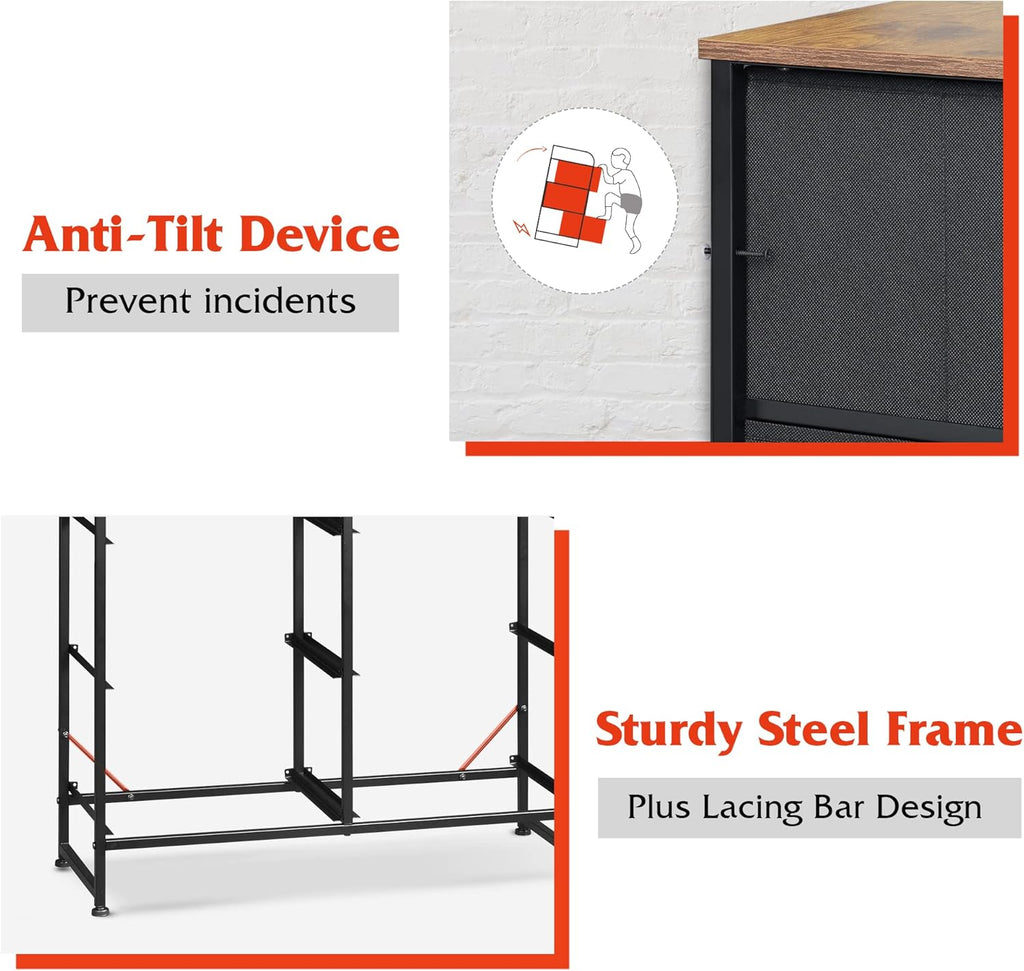 WLIVE 6 Drawer Dresser for Bedroom, Fabric Double Dresser, Storage Tower with Fabric Bins, Chest of Drawers for Closet, Living Room, Hallway, Rustic Brown Wood Grain Print - Grand Goldman