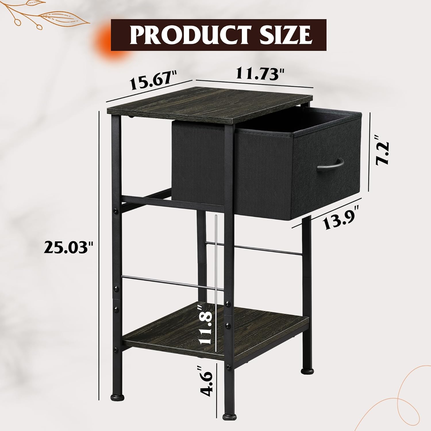 WLIVE Black Nightstand, Bedside Table with Fabric Storage Drawer, Open Wood Shelf, Bed Side Table, Night Stand for Bedroom Furniture, End Table for Living Room, Dorm, Entryway, 25.03" Height - Grand Goldman