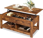 WLIVE Coffee Table, 39" Lift Top Coffee Table with Hidden Compartment and Storage Shelf for Living Room, Red-Brown - Grand Goldman