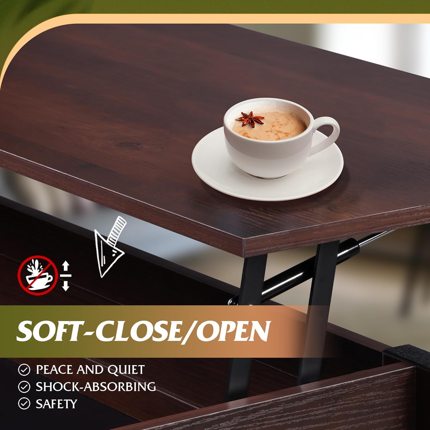 WLIVE Coffee Table, 39" Lift Top Coffee Table with Hidden Compartment and Storage Shelf for Living Room, Red-Brown - Grand Goldman