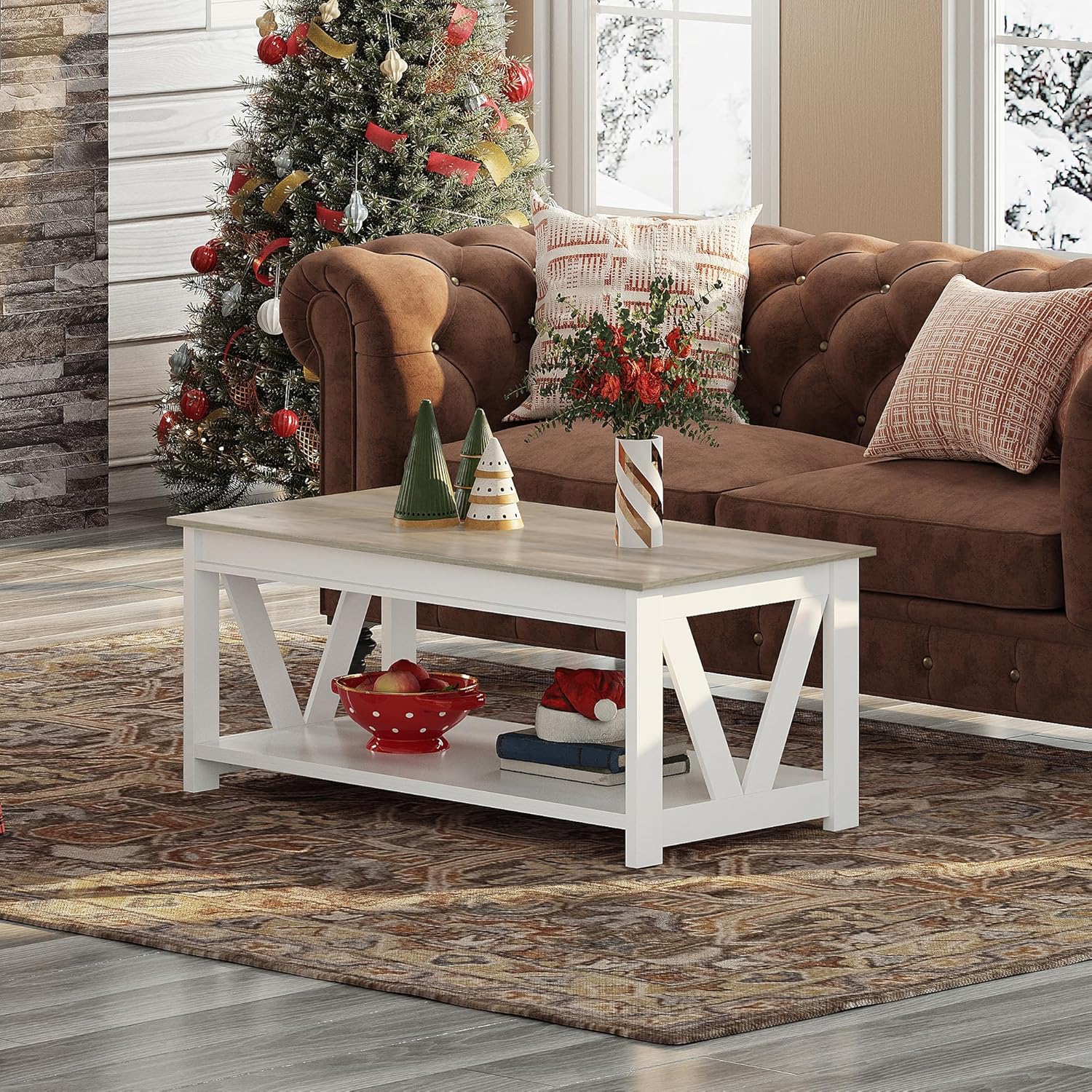 WLIVE Coffee Table, 43" Living Room Coffee Table with Storage Shelf, Center Table for Living Room, Bedroom, Office and Balcony, White - Grand Goldman