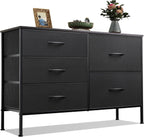 WLIVE Dresser for Bedroom with 5 Drawers, Wide Bedroom Dresser with Drawer Organizers, Chest of Drawers, Fabric Dresser for Living Room, Closet, Hallway, Charcoal Black Wood Grain Print - Grand Goldman