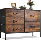 WLIVE Dresser for Bedroom with 5 Drawers, Wide Bedroom Dresser with Drawer Organizers, Chest of Drawers, Fabric Dresser for Living Room, Closet, Hallway, Charcoal Black Wood Grain Print - Grand Goldman