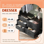 WLIVE Dresser for Bedroom with 5 Drawers, Wide Bedroom Dresser with Drawer Organizers, Chest of Drawers, Fabric Dresser for Living Room, Closet, Hallway, Charcoal Black Wood Grain Print - Grand Goldman