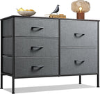 WLIVE Dresser for Bedroom with 5 Drawers, Wide Bedroom Dresser with Drawer Organizers, Chest of Drawers, Fabric Dresser for Living Room, Closet, Hallway, Charcoal Black Wood Grain Print - Grand Goldman