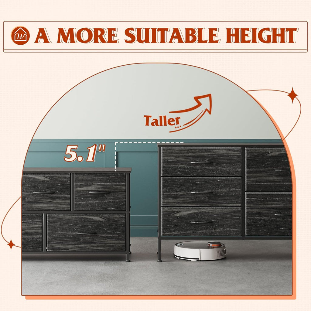 WLIVE Dresser for Bedroom with 5 Drawers, Wide Bedroom Dresser with Drawer Organizers, Chest of Drawers, Fabric Dresser for Living Room, Closet, Hallway, Charcoal Black Wood Grain Print - Grand Goldman