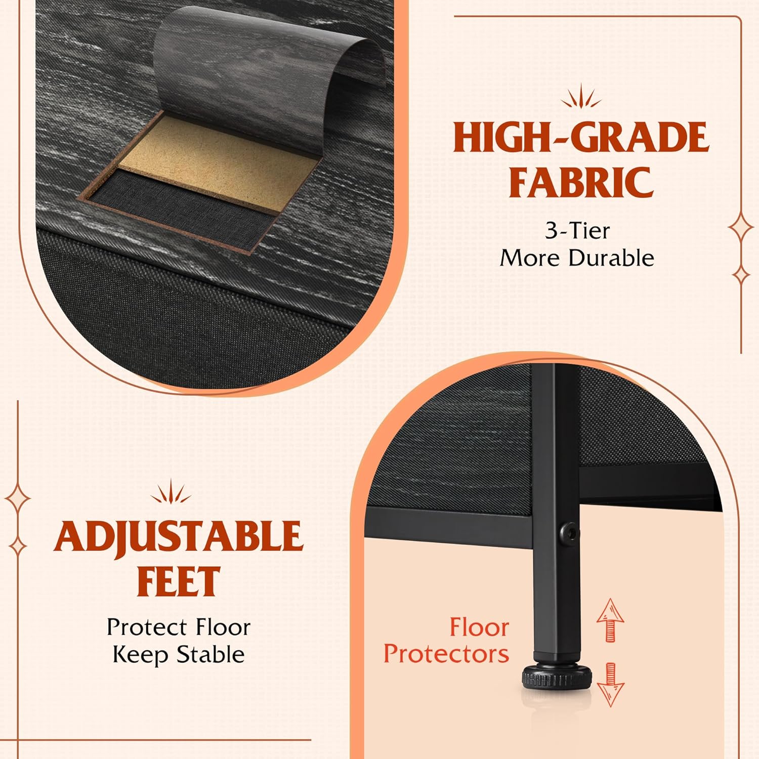 WLIVE Dresser for Bedroom with 5 Drawers, Wide Bedroom Dresser with Drawer Organizers, Chest of Drawers, Fabric Dresser for Living Room, Closet, Hallway, Charcoal Black Wood Grain Print - Grand Goldman