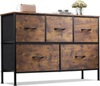 WLIVE Dresser for Bedroom with 5 Drawers, Wide Chest of Drawers, Fabric Dresser, Storage Organizer Unit with Fabric Bins for Closet, Living Room, Hallway, Dark Grey - Grand Goldman