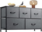 WLIVE Dresser for Bedroom with 5 Drawers, Wide Chest of Drawers, Fabric Dresser, Storage Organizer Unit with Fabric Bins for Closet, Living Room, Hallway, Dark Grey - Grand Goldman