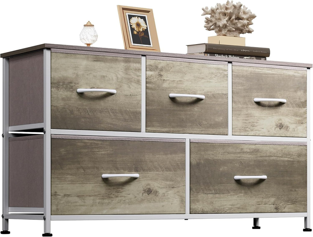 WLIVE Dresser for Bedroom with 5 Drawers, Wide Chest of Drawers, Fabric Dresser, Storage Organizer Unit with Fabric Bins for Closet, Living Room, Hallway, Dark Grey - Grand Goldman