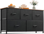 WLIVE Dresser for Bedroom with 5 Drawers, Wide Chest of Drawers, Fabric Dresser, Storage Organizer Unit with Fabric Bins for Closet, Living Room, Hallway, Dark Grey - Grand Goldman