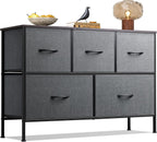WLIVE Dresser for Bedroom with 5 Drawers, Wide Chest of Drawers, Fabric Dresser, Storage Organizer Unit with Fabric Bins for Closet, Living Room, Hallway, Dark Grey - Grand Goldman