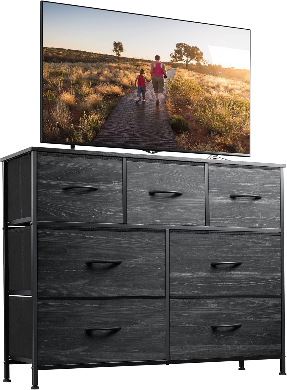 WLIVE Dresser with 7 Drawers, Dressers for Bedroom, Fabric Storage Tower, Hallway, Entryway, Closets, Sturdy Steel Frame, Wood Top, Easy Pull Handle, White - Grand Goldman