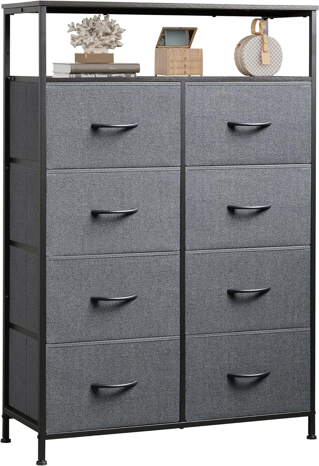 WLIVE Fabric Dresser for Bedroom, Tall Dresser with 8 Drawers, Storage Tower with Fabric Bins, Double Dresser, Chest of Drawers for Closet, Living Room, Hallway, Dark Gray - Grand Goldman