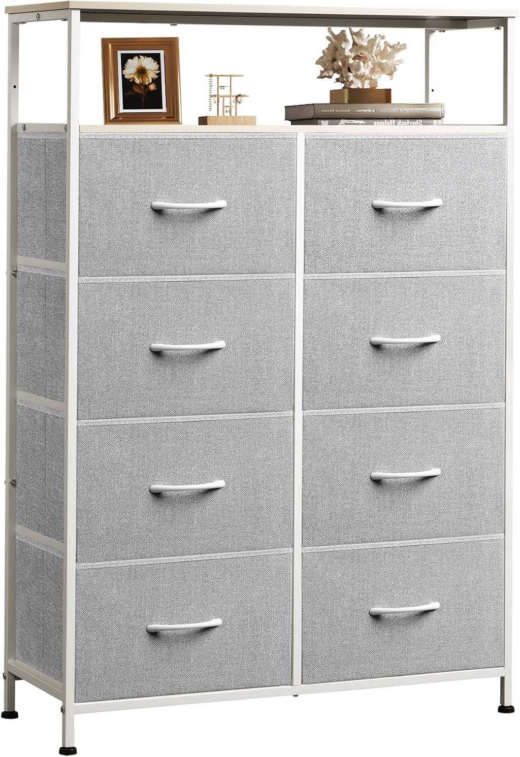 WLIVE Fabric Dresser for Bedroom, Tall Dresser with 8 Drawers, Storage Tower with Fabric Bins, Double Dresser, Chest of Drawers for Closet, Living Room, Hallway, Dark Gray - Grand Goldman