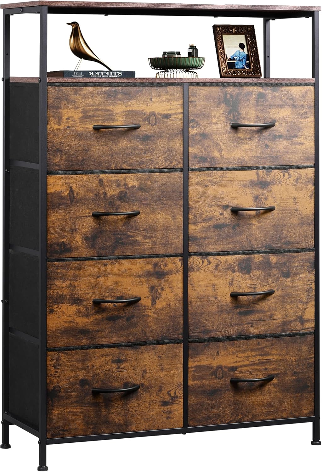 WLIVE Fabric Dresser for Bedroom, Tall Dresser with 8 Drawers, Storage Tower with Fabric Bins, Double Dresser, Chest of Drawers for Closet, Living Room, Hallway, Dark Gray - Grand Goldman
