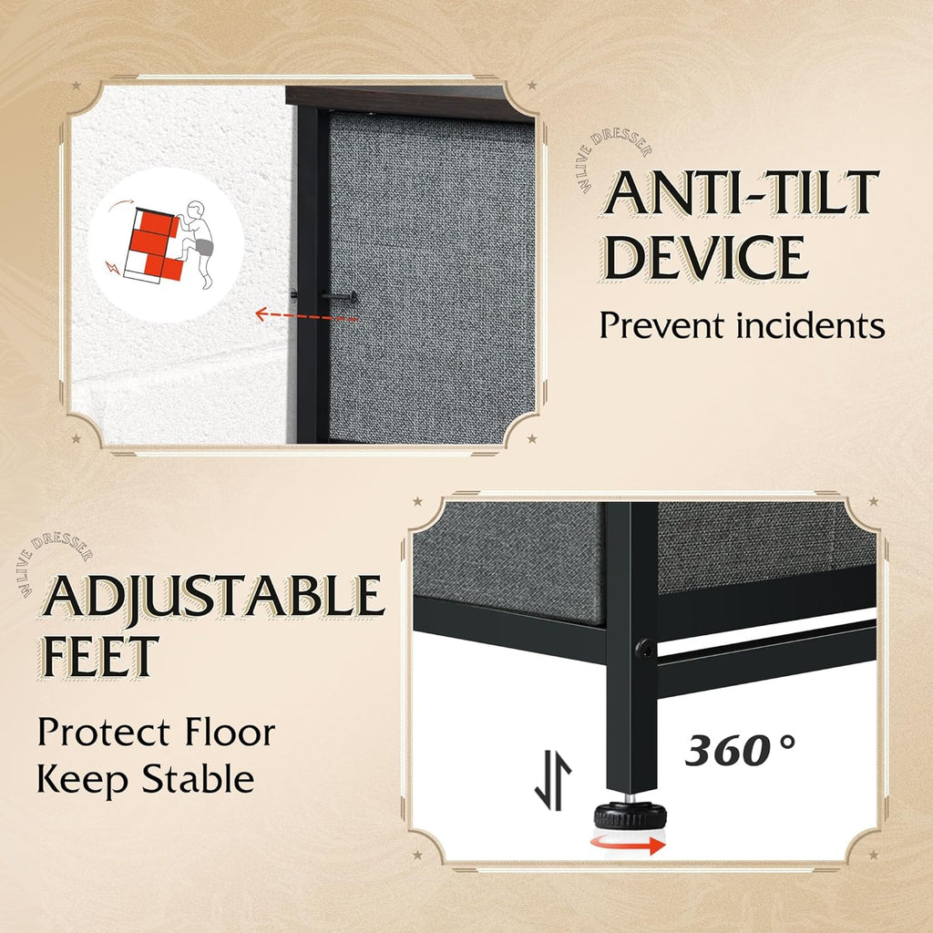 WLIVE Fabric Dresser for Bedroom, Tall Dresser with 8 Drawers, Storage Tower with Fabric Bins, Double Dresser, Chest of Drawers for Closet, Living Room, Hallway, Dark Gray - Grand Goldman