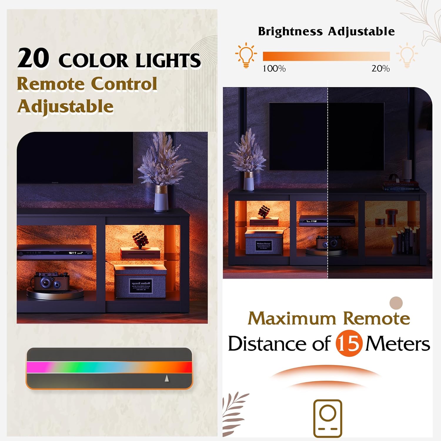 WLIVE LED TV Stand for 65-Inch TV, 58-Inch Entertainment Center with Adjustable Glass Shelves, Modern Media Console for Living Room & Bedroom, Black - Grand Goldman