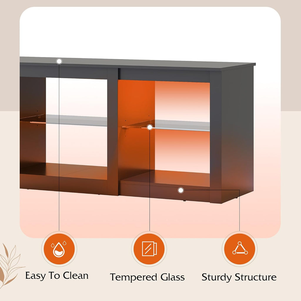 WLIVE LED TV Stand for 65-Inch TV, 58-Inch Entertainment Center with Adjustable Glass Shelves, Modern Media Console for Living Room & Bedroom, Black - Grand Goldman