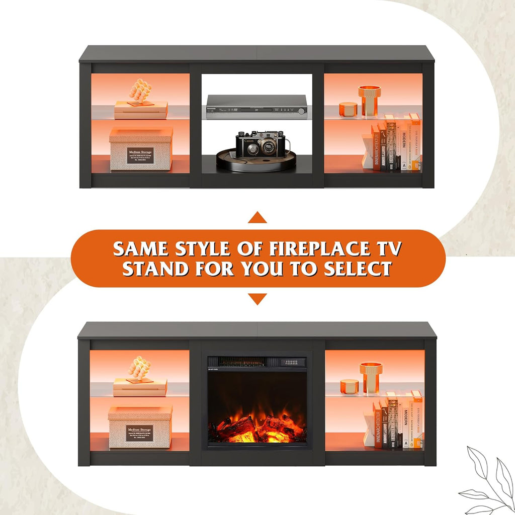 WLIVE LED TV Stand for 65-Inch TV, 58-Inch Entertainment Center with Adjustable Glass Shelves, Modern Media Console for Living Room & Bedroom, Black - Grand Goldman