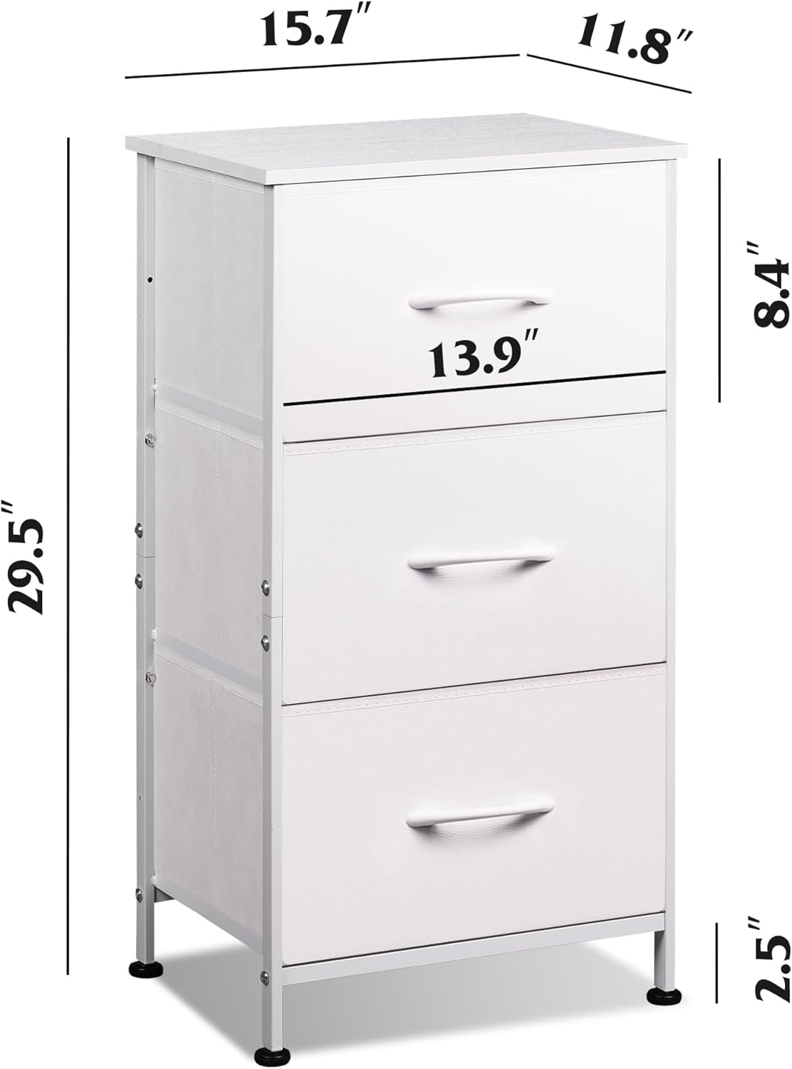 WLIVE Nightstand with 3 Drawers, Fabric Dresser, Organizer Unit, Storage Dresser for Bedroom, Hallway, Entryway, Closets, Sturdy Steel Frame, Wood Top, Easy Pull Handle, White - Grand Goldman