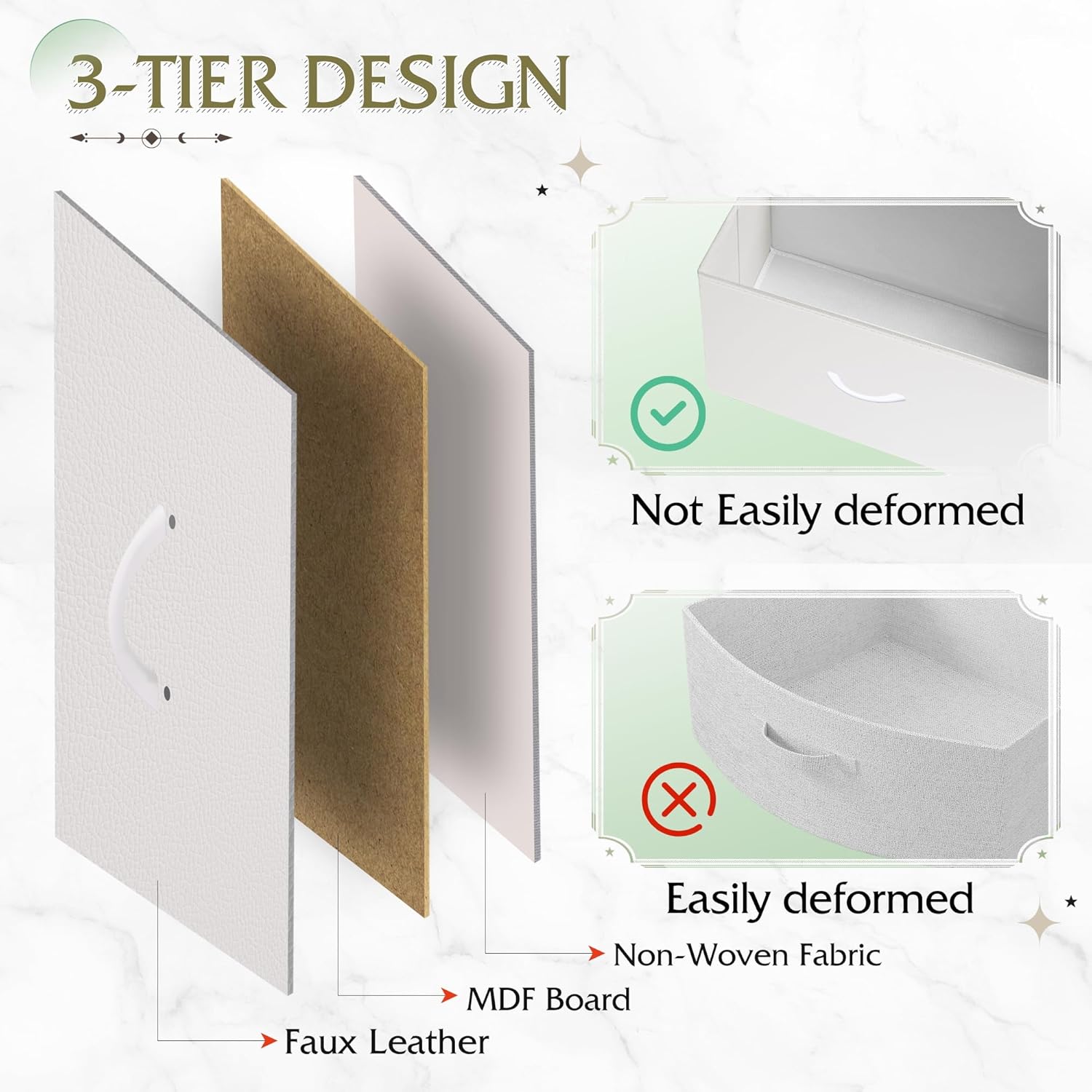 WLIVE Nightstand with 3 Drawers, Fabric Dresser, Organizer Unit, Storage Dresser for Bedroom, Hallway, Entryway, Closets, Sturdy Steel Frame, Wood Top, Easy Pull Handle, White - Grand Goldman