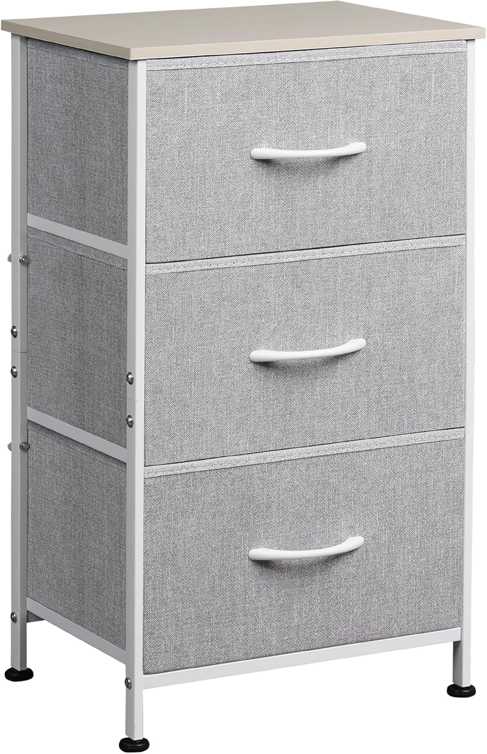 WLIVE Nightstand with 3 Drawers, Fabric Dresser, Organizer Unit, Storage Dresser for Bedroom, Hallway, Entryway, Closets, Sturdy Steel Frame, Wood Top, Easy Pull Handle, White - Grand Goldman