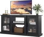 WLIVE Retro TV Stand for 65 inch TV, TV Console Cabinet with Storage, Open Shelves Entertainment Center for Living Room and Bedroom, Black - Grand Goldman