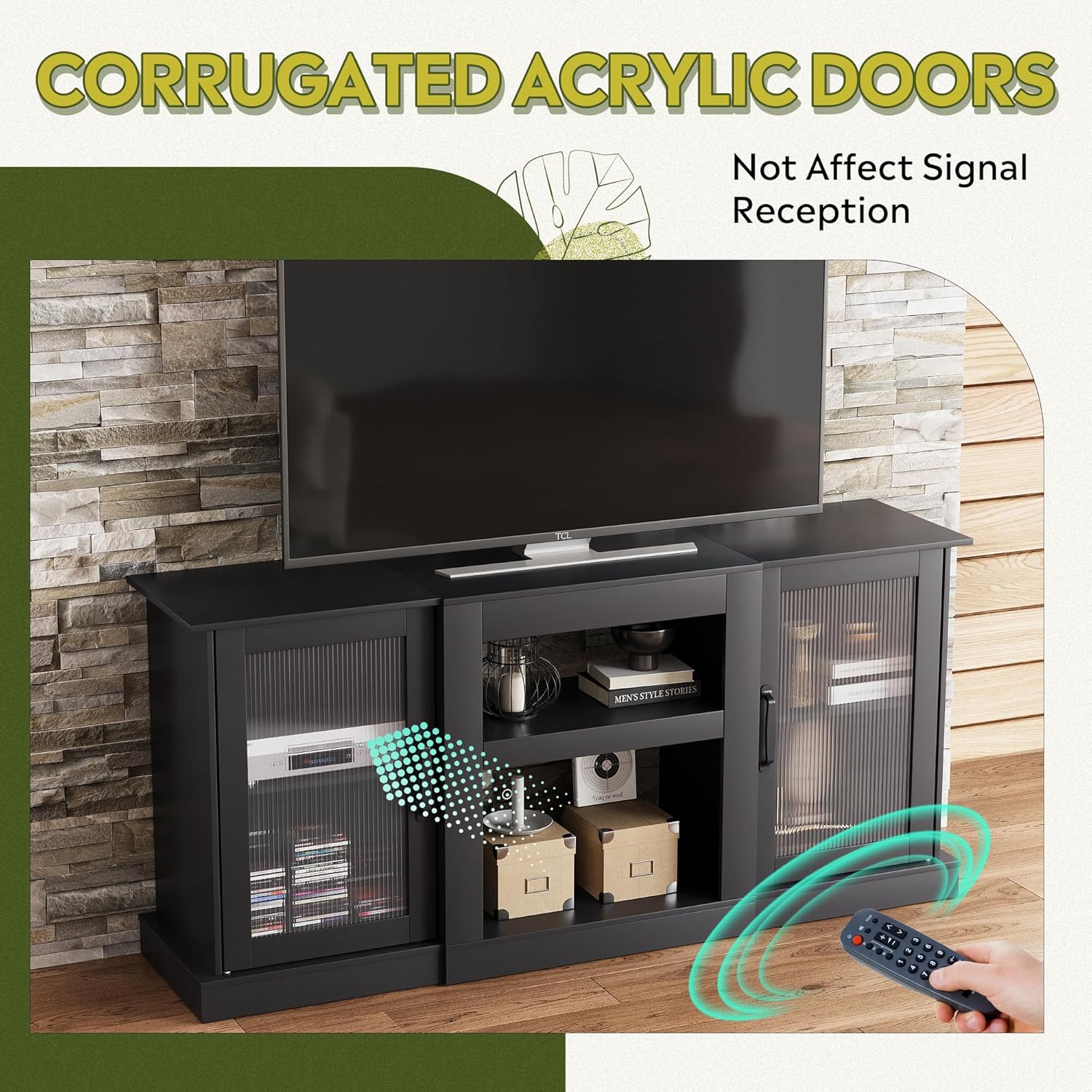 WLIVE Retro TV Stand for 65 inch TV, TV Console Cabinet with Storage, Open Shelves Entertainment Center for Living Room and Bedroom, Black - Grand Goldman