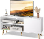 WLIVE TV Stand for 55 Inch TVs, Entertainment Center with Storage Cabinet, Mid-Century TV Stands for Living Room and Bedroom, 50" TV Console, White - Grand Goldman