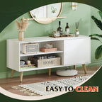 WLIVE TV Stand for 55 Inch TVs, Entertainment Center with Storage Cabinet, Mid-Century TV Stands for Living Room and Bedroom, 50" TV Console, White - Grand Goldman