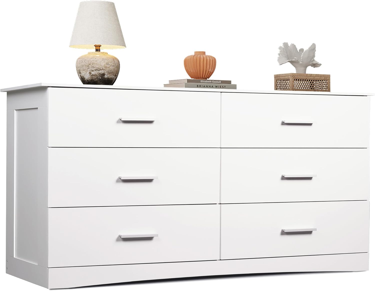 WLIVE Wood Dresser for Bedroom, Wide Chest of Drawers with 6 Drawers, Large White Storage Tower Unit, Modern Minimalist Closet Store Organizer for Living Room, Hallway - Grand Goldman