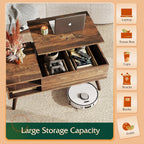 WLIVE Wood Lift Top Coffee Table with Hidden Compartment and Adjustable Storage Shelf, Lift Tabletop Dining Table for Home Living Room, Office, Rustic Oak - Grand Goldman