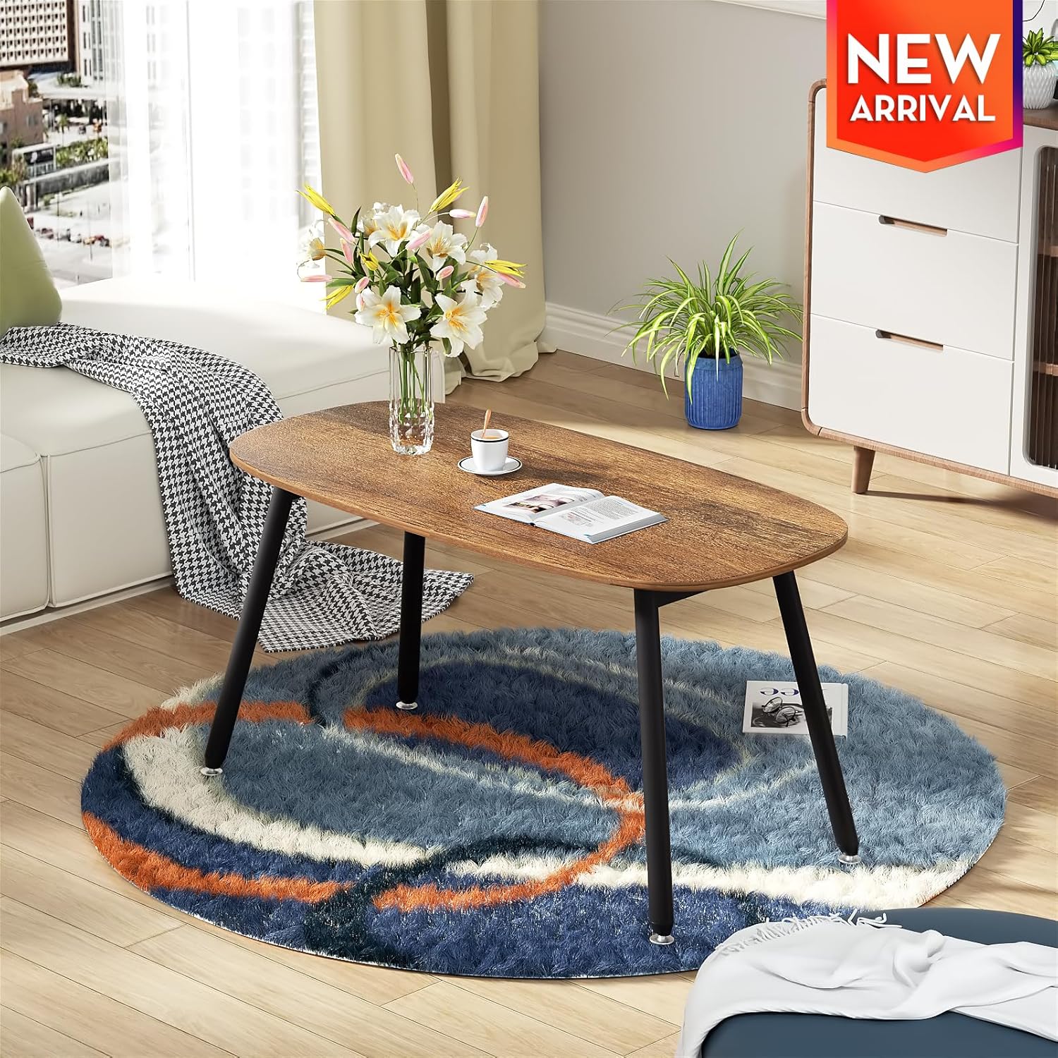 WOHOMO Folding Coffee Table Rustic Small Coffee Tables for Living Room Farmhouse Portable Table for Small Spaces Rectangular Mid Century Coffee Table, No Assembly 31.5 * 15.7 * 17.7IN, Walnut - Grand Goldman