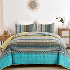 WONGS BEDDING Bohemian Quilt Set King Size, Boho Striped Printed Bedding Bedspread Coverlet Set for Summer, Lightweight Microfiber Quilts with 2 Pillowcases 104"x90" (3 Pieces, Colorful) - Grand Goldman