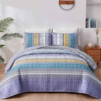 WONGS BEDDING Bohemian Quilt Set King Size, Boho Striped Printed Bedding Bedspread Coverlet Set for Summer, Lightweight Microfiber Quilts with 2 Pillowcases 104"x90" (3 Pieces, Colorful) - Grand Goldman