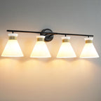 WOSHITU Bathroom Vanity Light Fixtures: 3-Lights Mid Century Modern Vanity Lights for Bathroom Over Mirror, Brushed Gold Wall Sconce Lighting with Frosted Milky Glass Shade for Bath Living Room - Grand Goldman