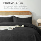 WURUIBO Black Full/Queen Quilt Bedding Set, 3 Pieces Lightweight Bedspreads with Pillow Shams, Microfiber Modern Thin Coverlet, Summer Quilted Comforter for All Season (1 Quilt, 2 Shams) - Grand Goldman