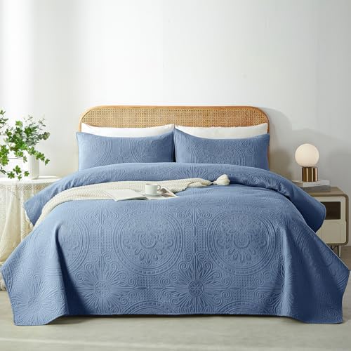 WURUIBO Black Full/Queen Quilt Bedding Set, 3 Pieces Lightweight Bedspreads with Pillow Shams, Microfiber Modern Thin Coverlet, Summer Quilted Comforter for All Season (1 Quilt, 2 Shams) - Grand Goldman